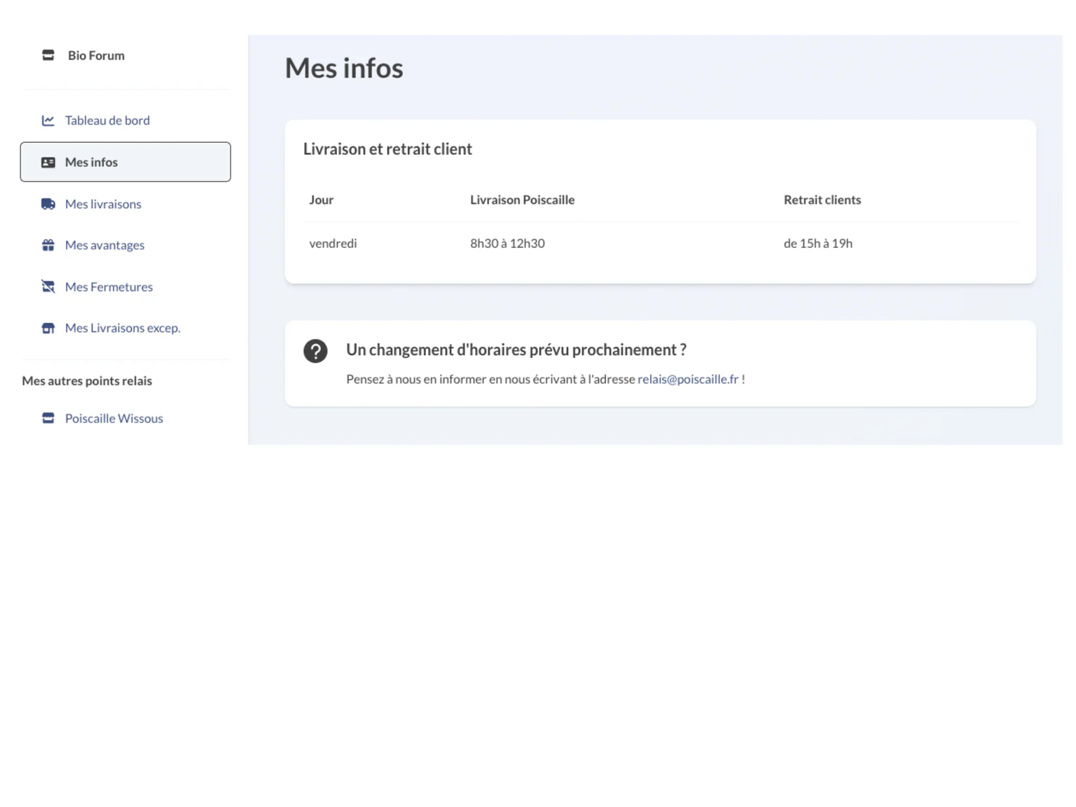 Présentation de la page mes infos de l'espace PR