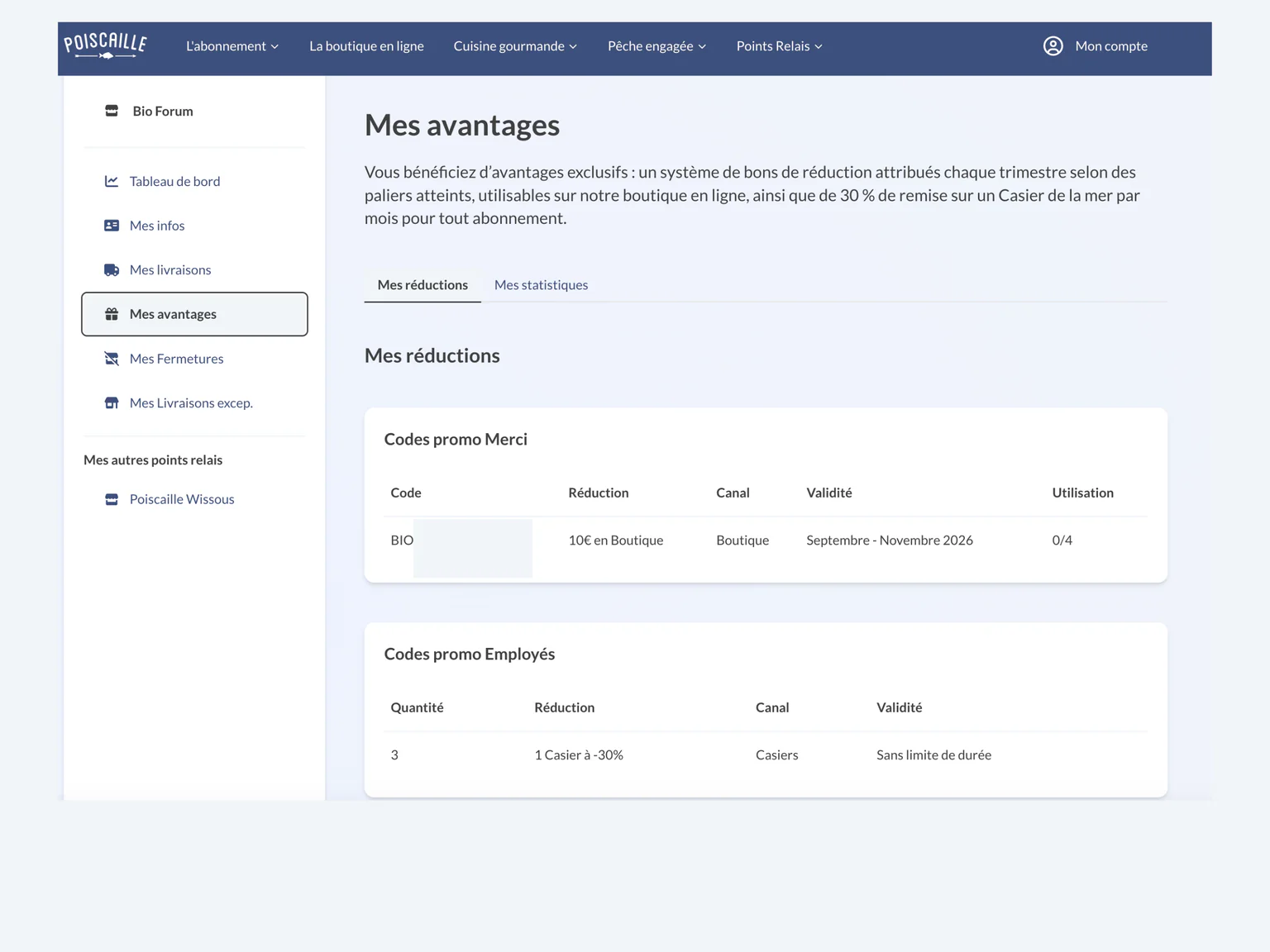 Présentation de la page avantages de l'espace PR