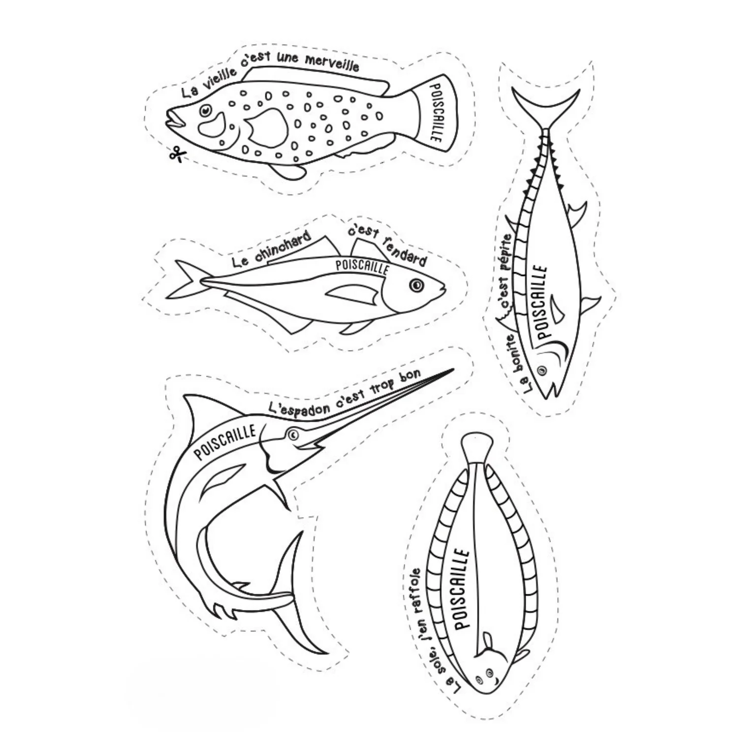 Planche de poissons d'avril à imprimer.   