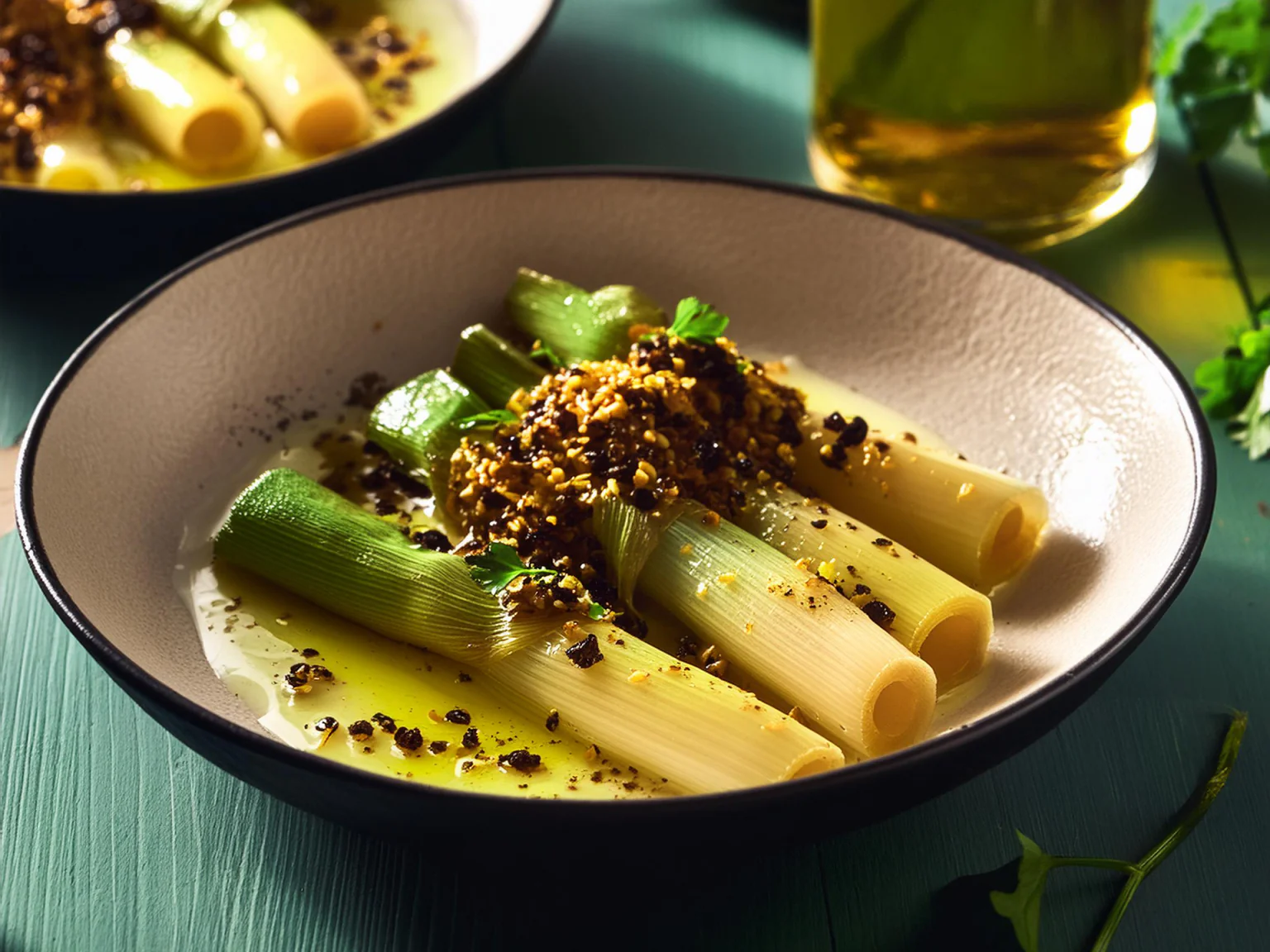 Les fameux poireaux vinaigrette : on les reprend avec le goût des embruns : simplement délicieux. 