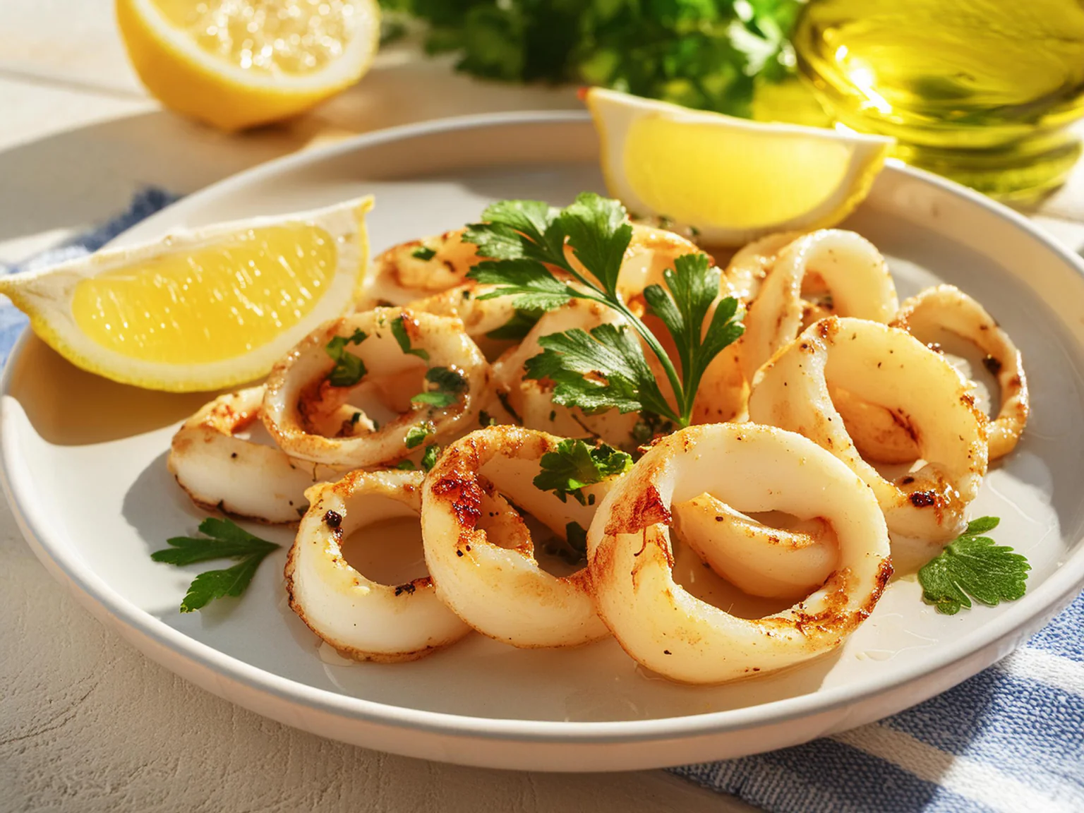 Des anneaux et des tentacules tendres, rehaussés d'ail, persil et piment d'Espelette.