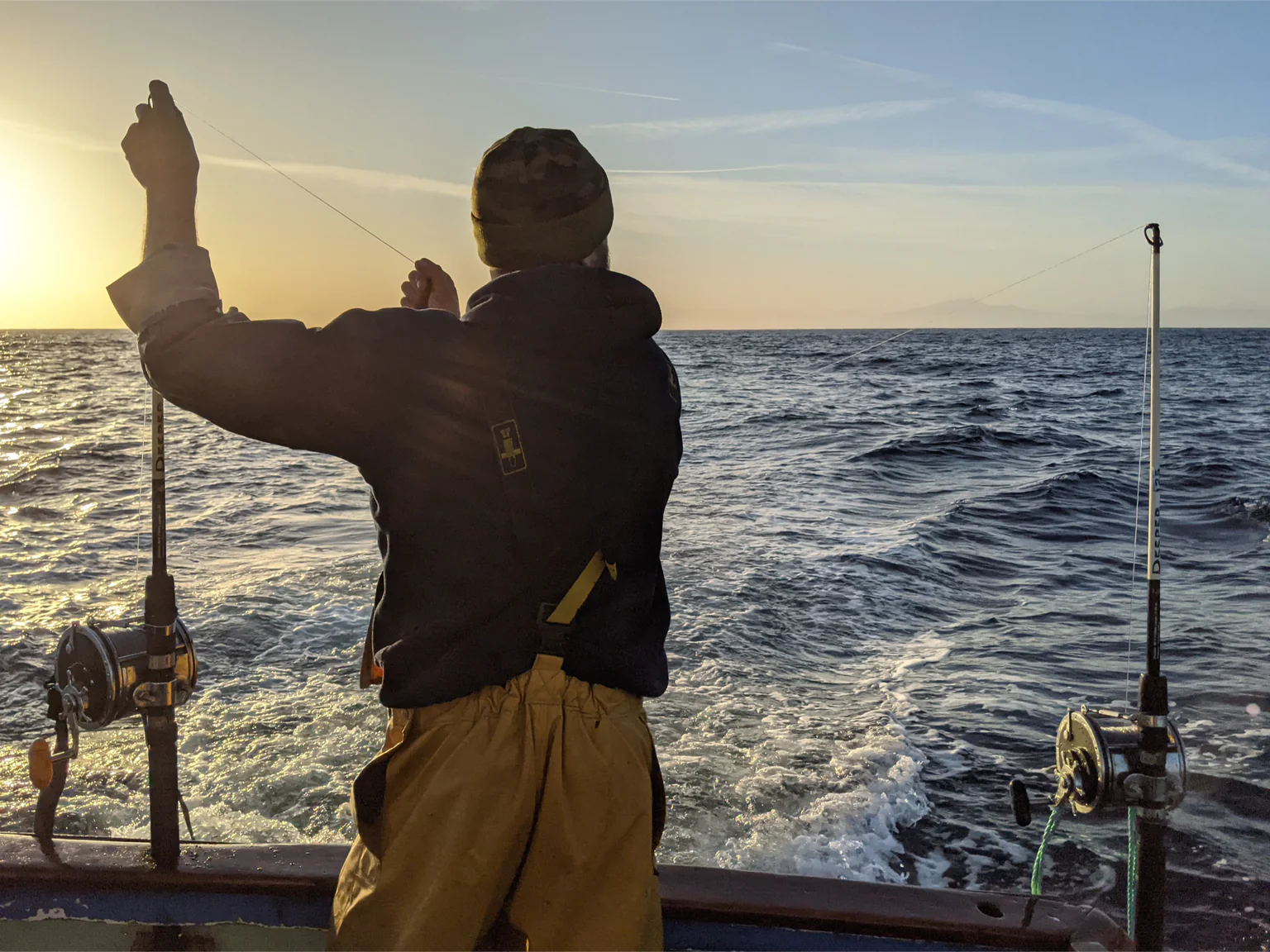Une ligne principale à laquelle sont attachées de multiples lignes plus petites équipées d’hameçons et d’appâts.