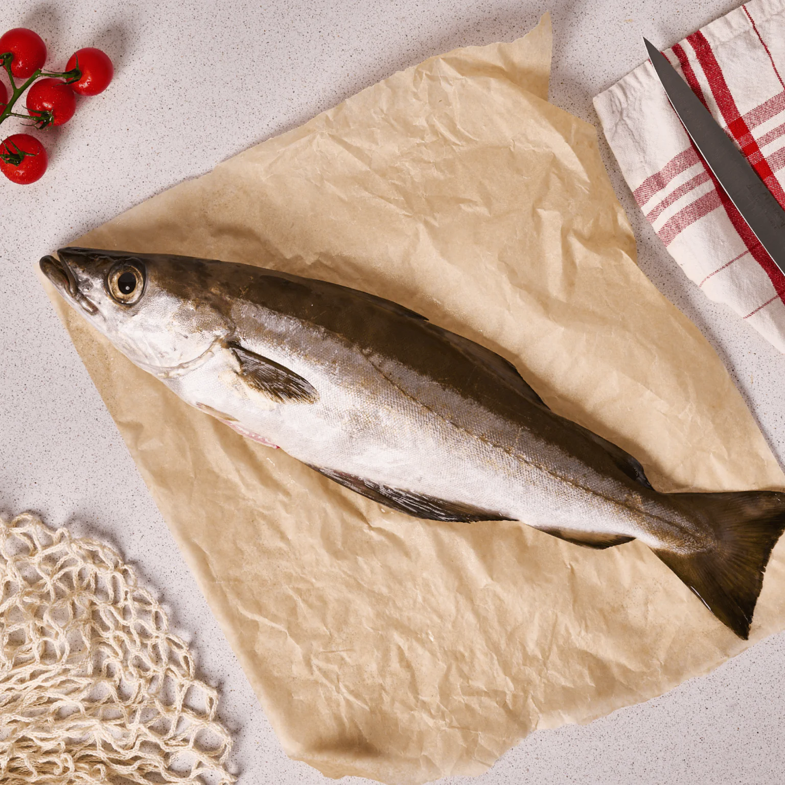 Casier lieu jaune pêché à la canne par Ondine à Ouessant.